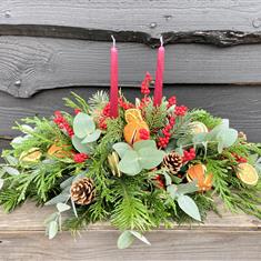 Long &amp; Low Candle Arrangement with Festive Decorations